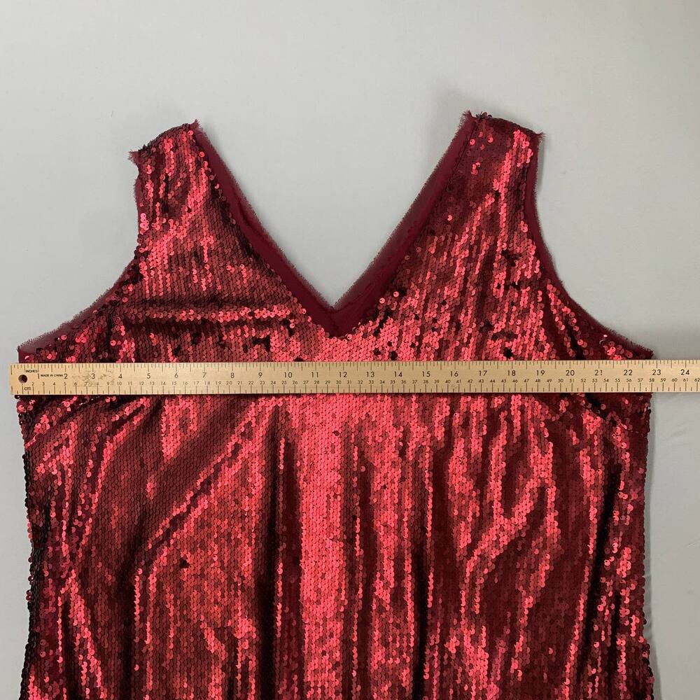 Anthology Sequin Dress Plus 18 Red V Neck Sleeveless Party Cocktail Metallic - Picture 5 of 9